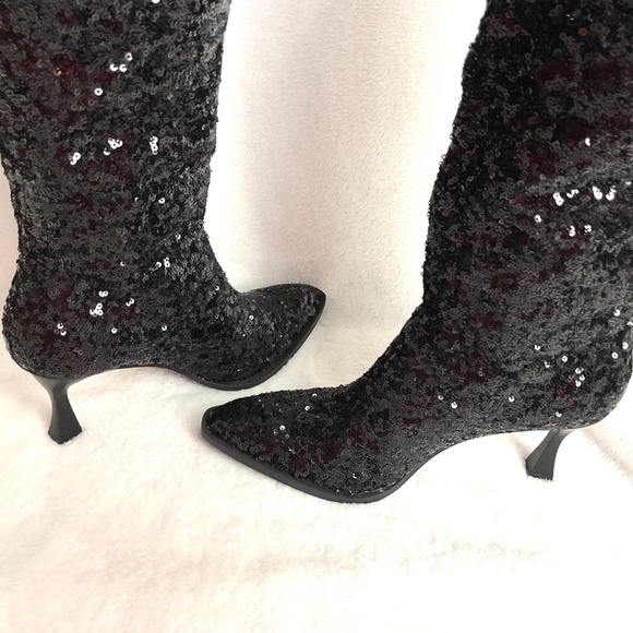 BLACK OASIS SOCIETY JEWEL KNEE HIGH SEQUIN BOOTS - Picture 13 of 15